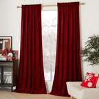 Nicetown Christmas Red Velvet Curtains 90 Inches Long 2 Panels Set (52-Inch Wide), Thermal Insulated Sound Reducing Blackout Cur