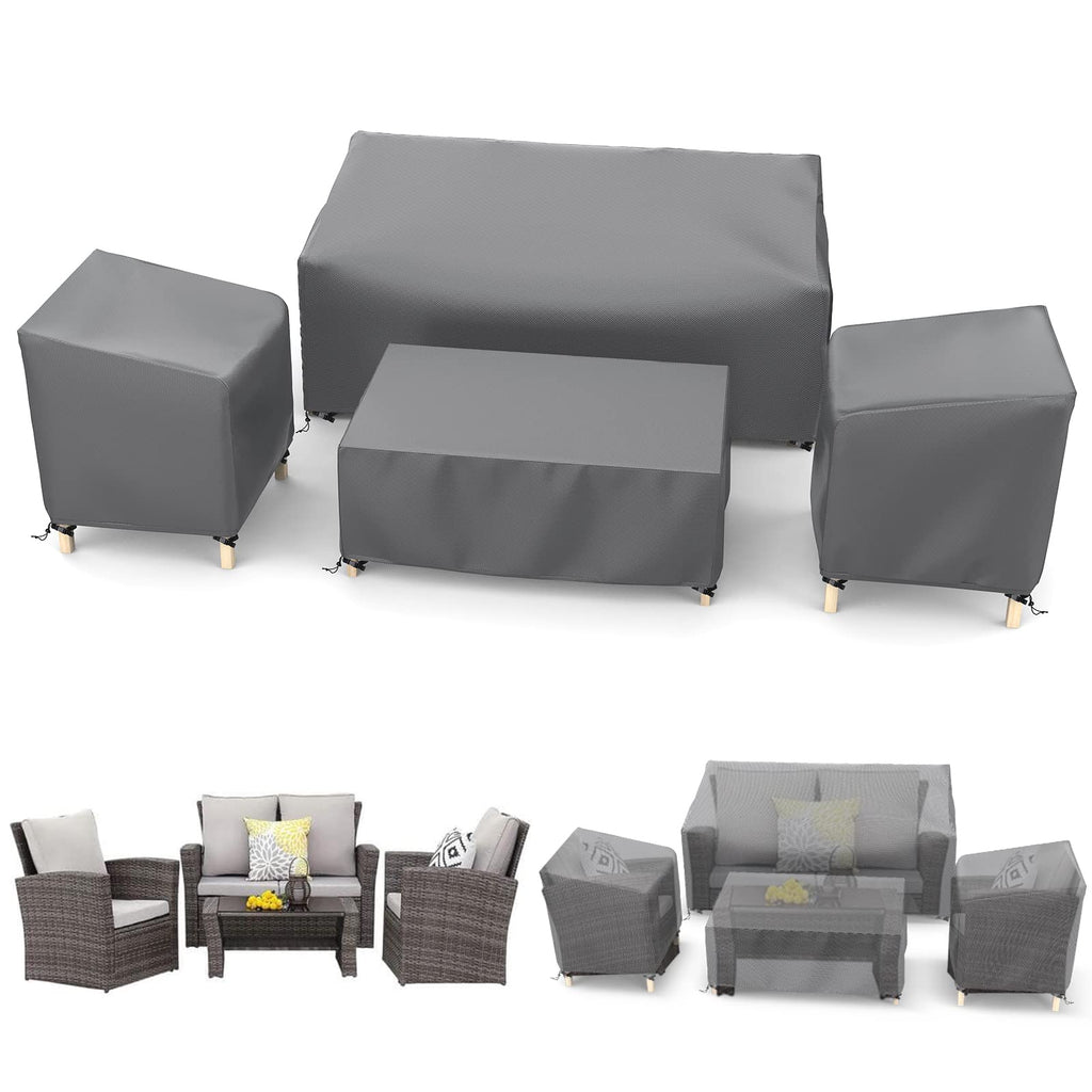 Startwo Outdoor Patio Furniture Covers Waterproof 4-Piece Set, For Chairs 33In, Loveseat 58In, Coffee Table 46In, Heavy Duty 600D, Grey