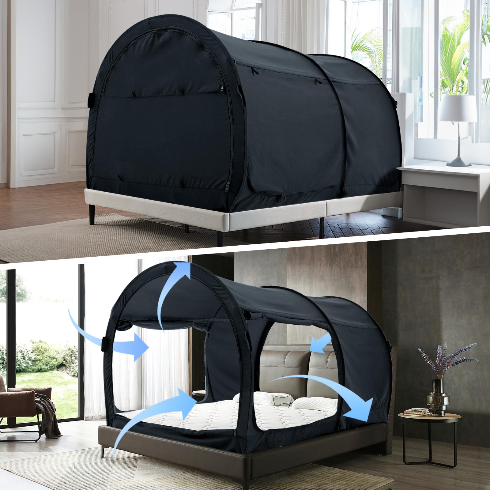 Alvantor Canopy Bed Dream Privacy Space Full Sleeping Tents Indoor Pop Up Portable Frame Curtains Breathable Grey Cottage (Mattr