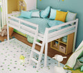 VINGLI Junior Low Loft Bed with Stairs, White Wood Loft Bed Full Size for Adults, Kids and Young Teens, No Box Spring Required,W