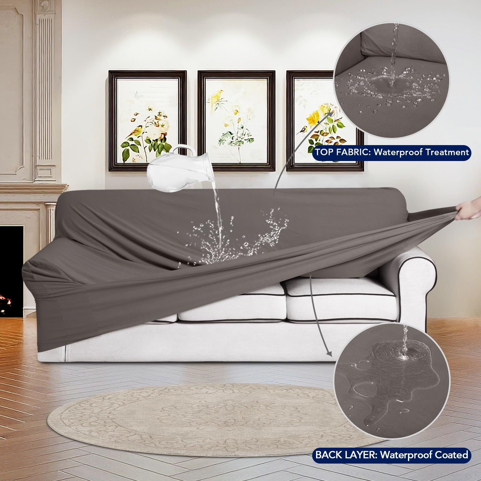 Purefit 100% Dual Waterproof Couch Cover Slipcovers For Couches And Sofas - Stretch Non Slip Fleece Sofa Covers Washable, Leakproof Furniture Protector For Kids, Pets, Dog (Oversized Sofa, Taupe)