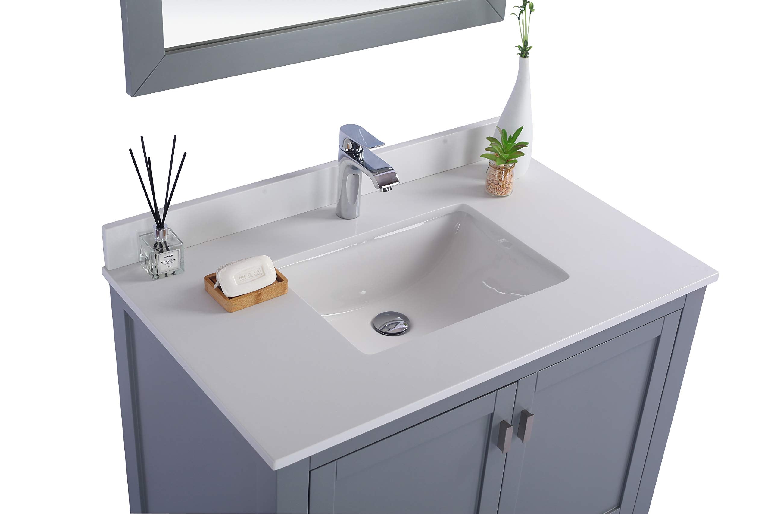 Laviva Wilson 36 - Grey Cabinet White Quartz Countertop