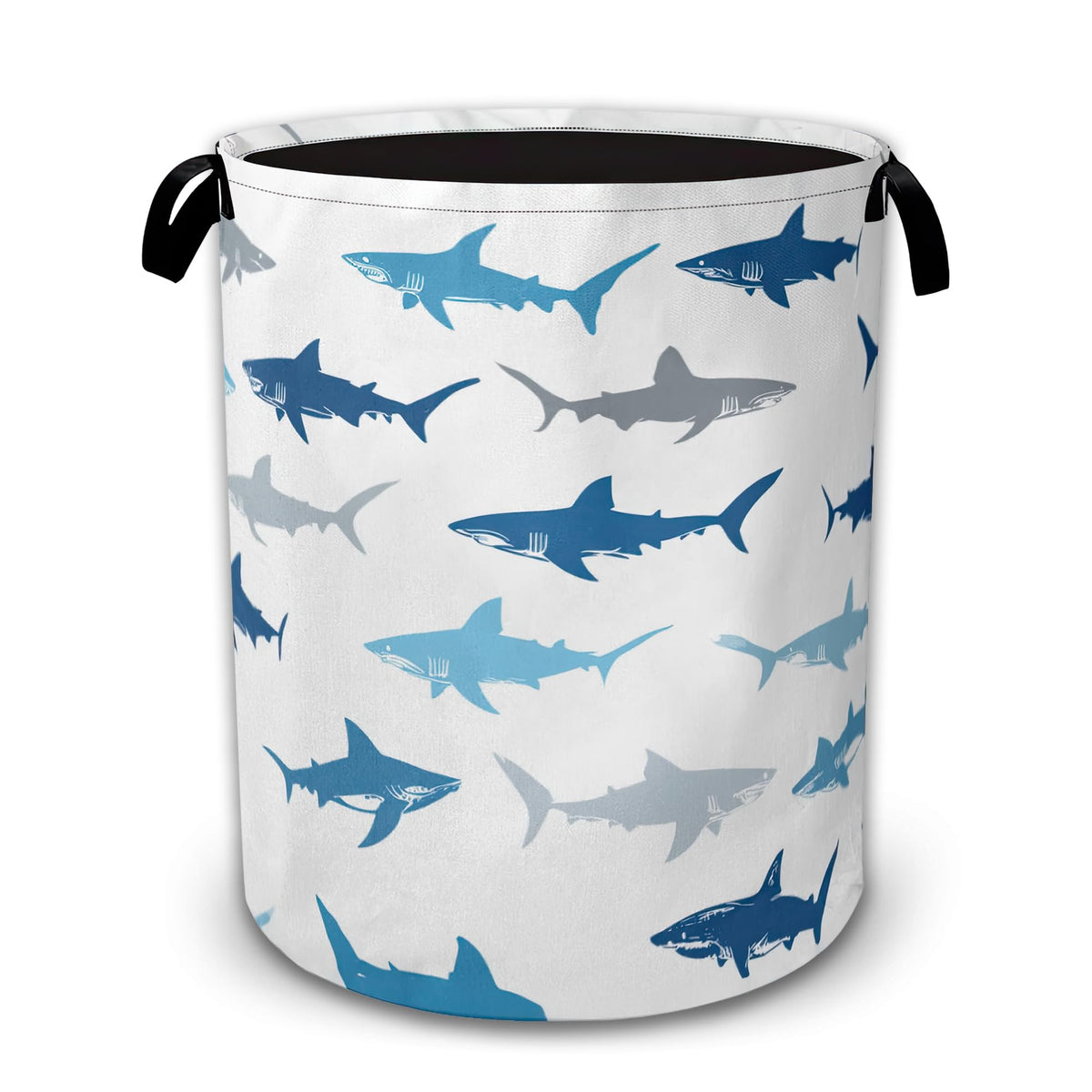 Cute Shark Laundry Basket Collapsible with Handles,Wild Fish Waterproof Oxford Cloth Hamper,16 x 20.8 Inch Storage Organizer for