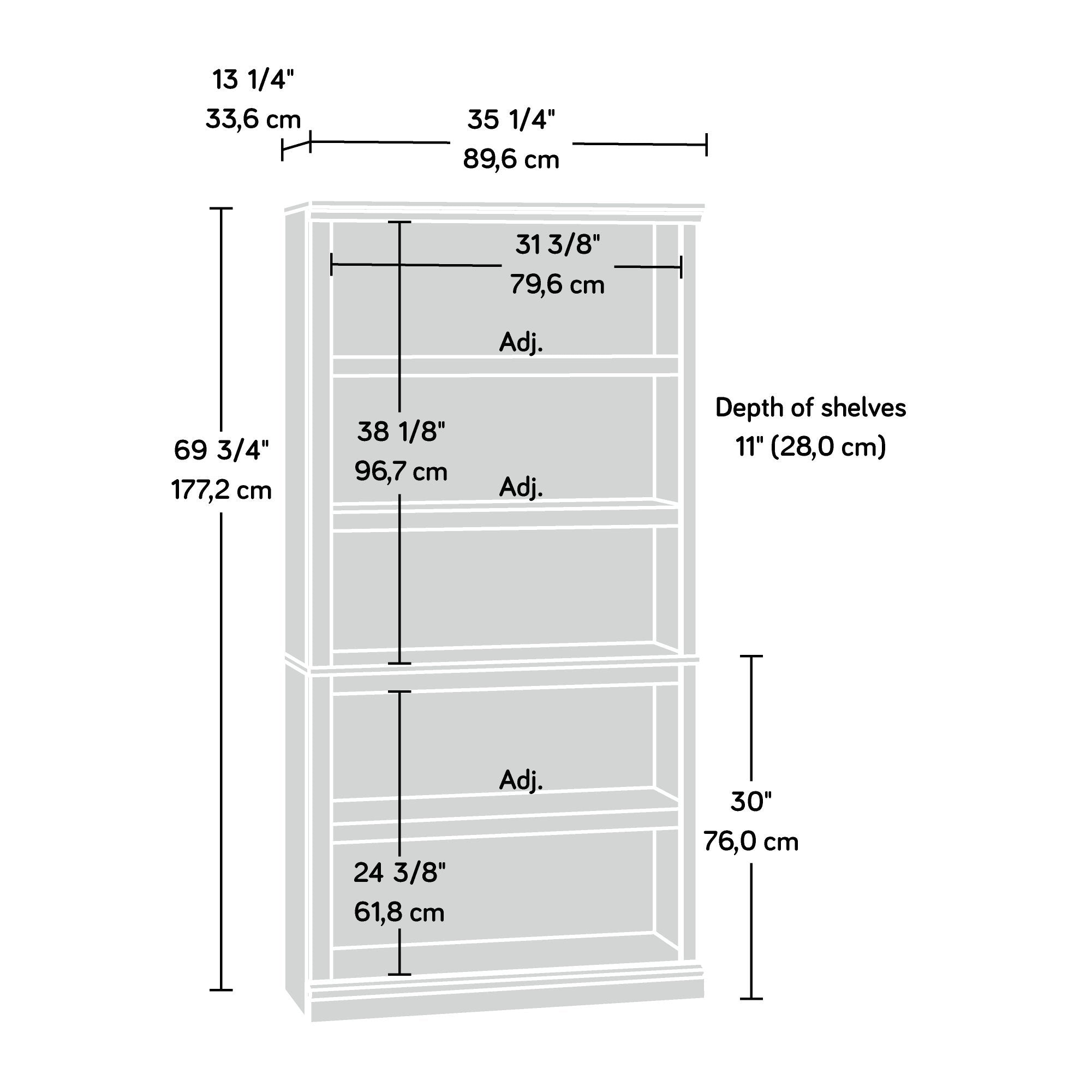 Sauder Miscellaneous Storage 5 Bookcase/Book Shelf, L: 35.28' X W: 13.23' X H: 69.76', Jamocha Wood