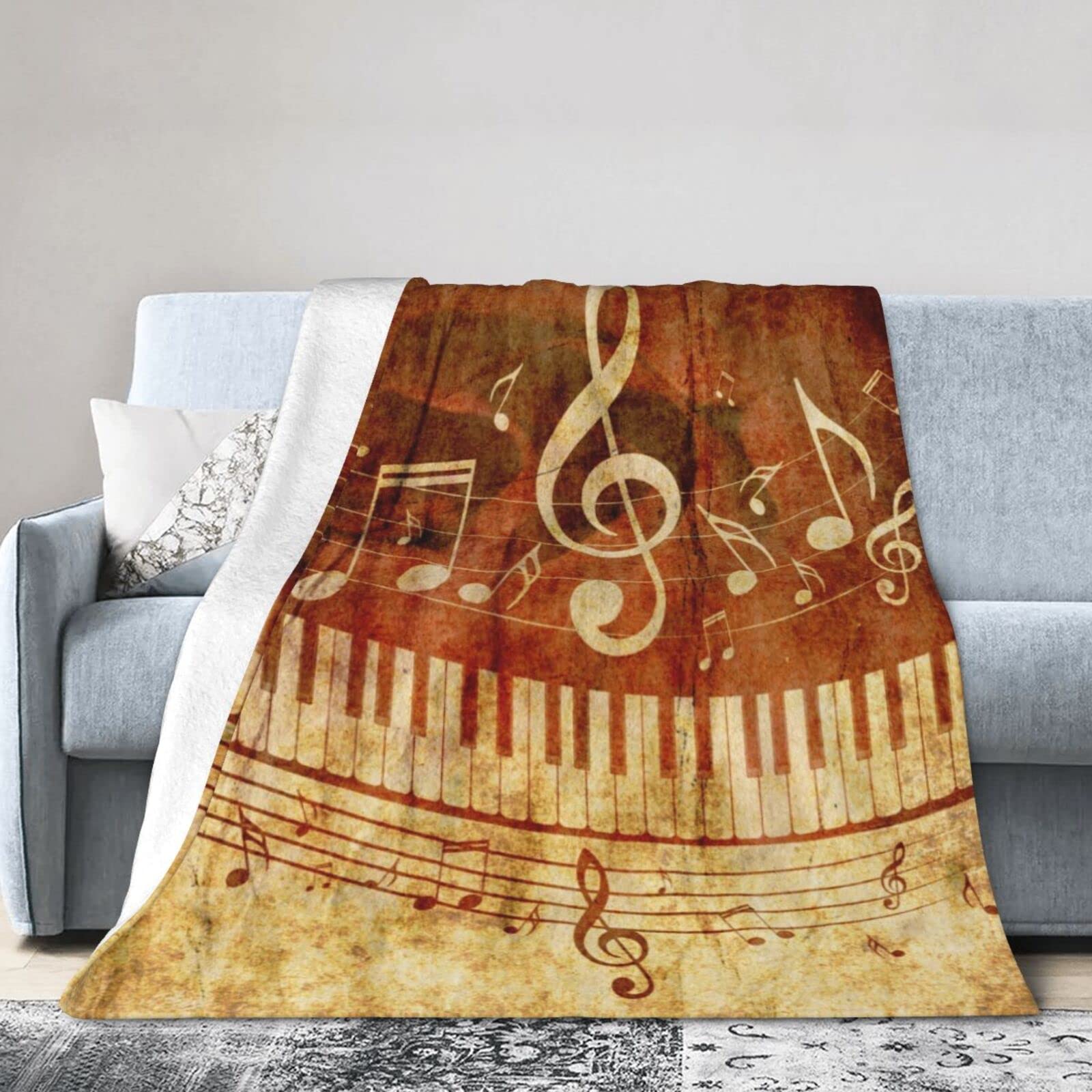 Piano Keys Musical Notes Music Vintage Throw Blanket Super Soft Warm Bed Blankets For Couch Bedroom Sofa Office Car, All Season