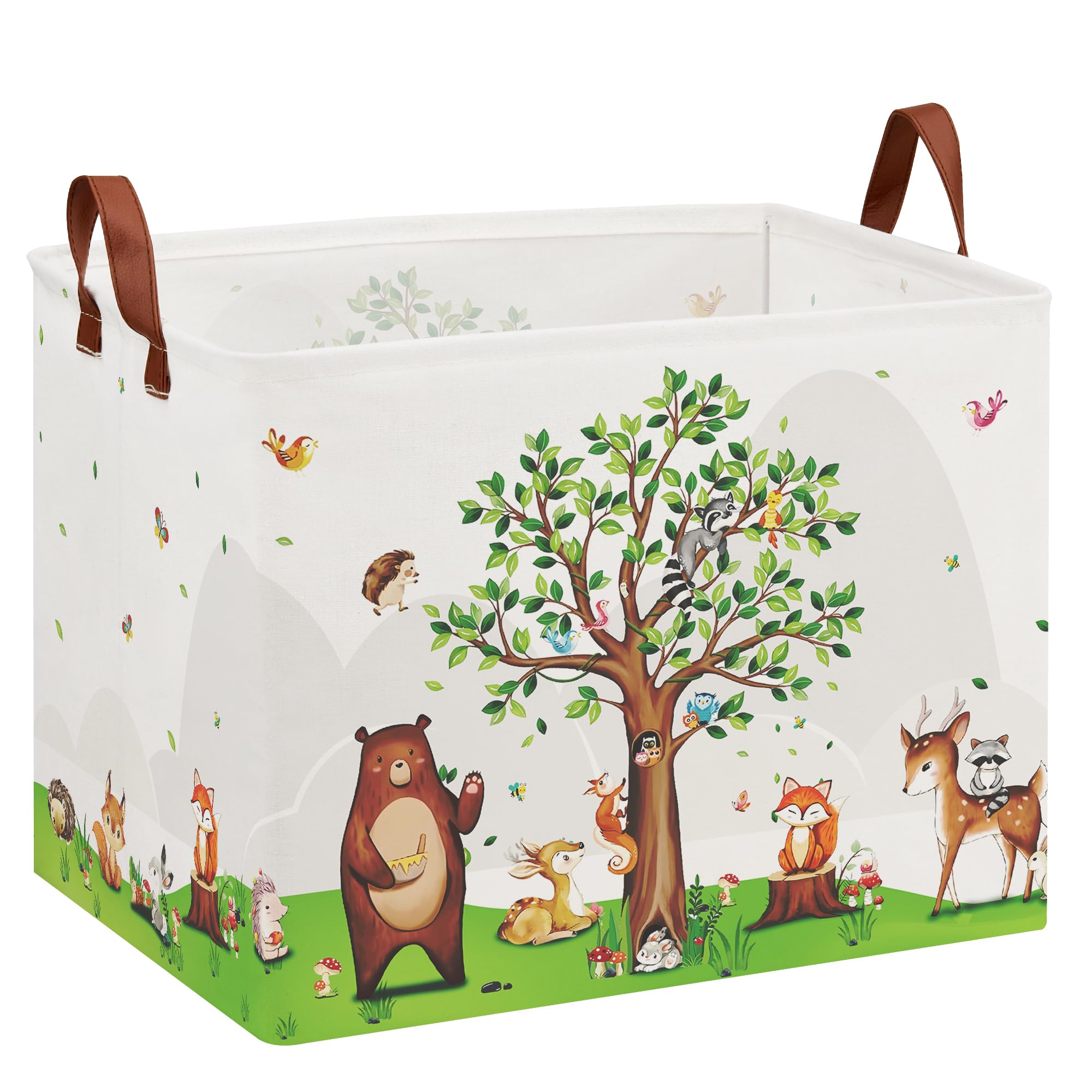 XHWZOF Woodland Tree Storage Basket, Animal Fox Deer Baby Shower Baskets, Bear Collapsible Laundry Hamper,Nursery Storage Bins f