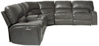 Acme Saul Faux Leather Sectional Sofa with 2 Reclining Seats in Gray