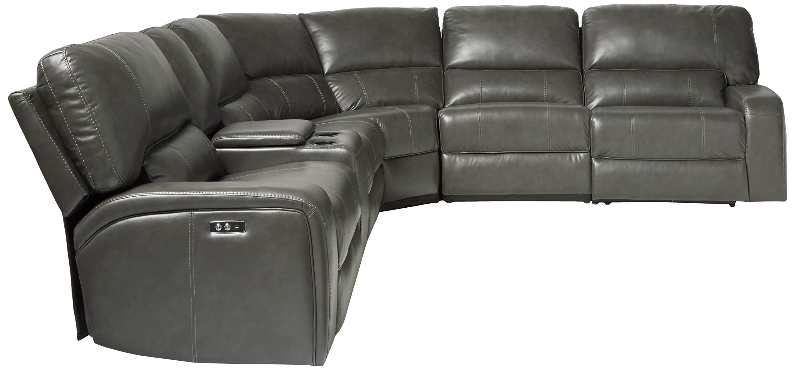 Acme Saul Faux Leather Sectional Sofa with 2 Reclining Seats in Gray