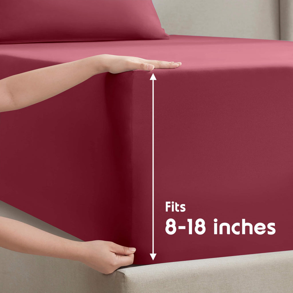 Nestl Full Size Sheet Sets - 4 Piece Full Size Sheets, Deep Pocket, Hotel Luxury, Extra Soft, Breathable And Cooling, Burgundy Red Bed Sheets For Full Size Mattress