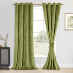 DWCN Moss Green Velvet Curtains - Elegant Sunlight Blocking Curtains for Living Room Thermal Insulated Noise Reducing Window Sha