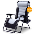 Serenelife Padded Zero Gravity Chair - Adjustable Oversized Lounge Chair With Side Tray, Cup Holder, Removable Pillow, Folding Portable Beach Chair For Outdoor Camping, Patio, Backyard, Poolside -Grey