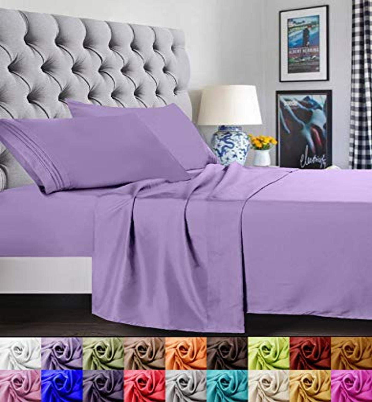 Elegant Comfort 1500 Premier Luxury Hotel Quality Super Soft Wrinkle Free And Fade Resistant 4-Piece Bed Sheet Set, Full, Lilac