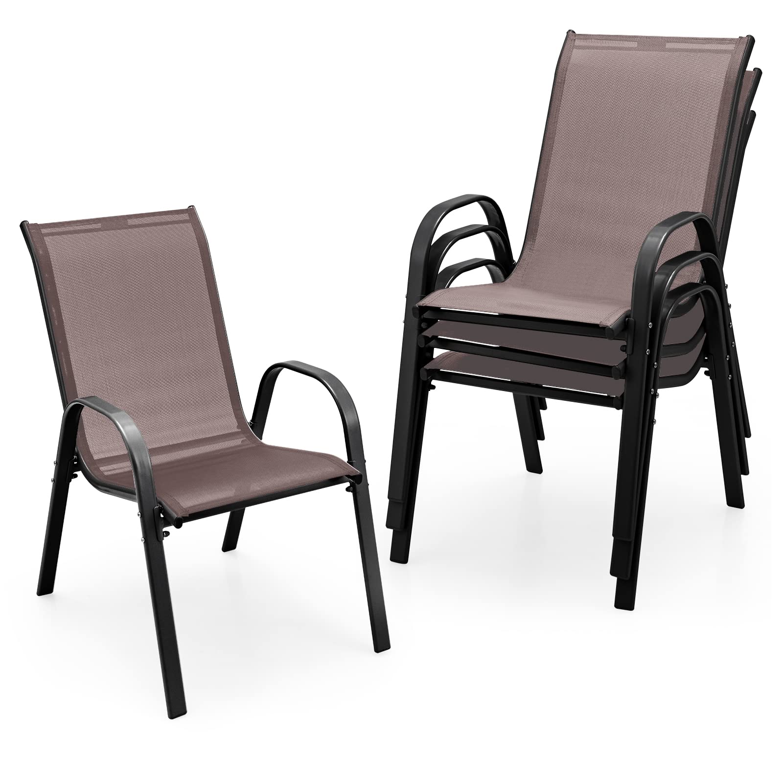 Tangkula 4 Pieces Patio Dining Chairs, Outdoor Stackable All Weather Heavy Duty Dining Chairs Set With Armrests, Support 330 Lbs, For Poolside, Backyard, Garden, Deck, Front Porch (Brown)