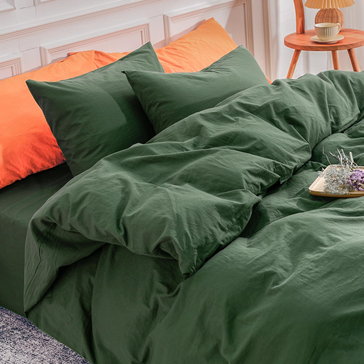 Nexhome Pro Duvet Cover Set Oversized Queen 92'X98' Linen Look Textured Organic Natural 100% Washed Cotton Duvet Cover 3 Piece