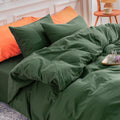 NEXHOME PRO Duvet Cover Set 100% Washed Cotton Full Size Linen Feel Textured Organic Natural 3 Pieces Bedding Set with Zipper Cl