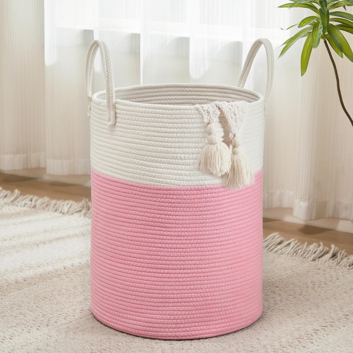 ELIZA KRAFTS Laundry Basket for Clothes | Toy Storage Basket | Washing Clothes Storage Basket | Cotton Rope Basket | MultiPurpo