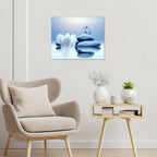 Eobtain Zen Stone Canvas Wall Art White Flower And Blue Butterfly On Lake Wall Art For Bathroom Living Room Bedroom Modern Spiri