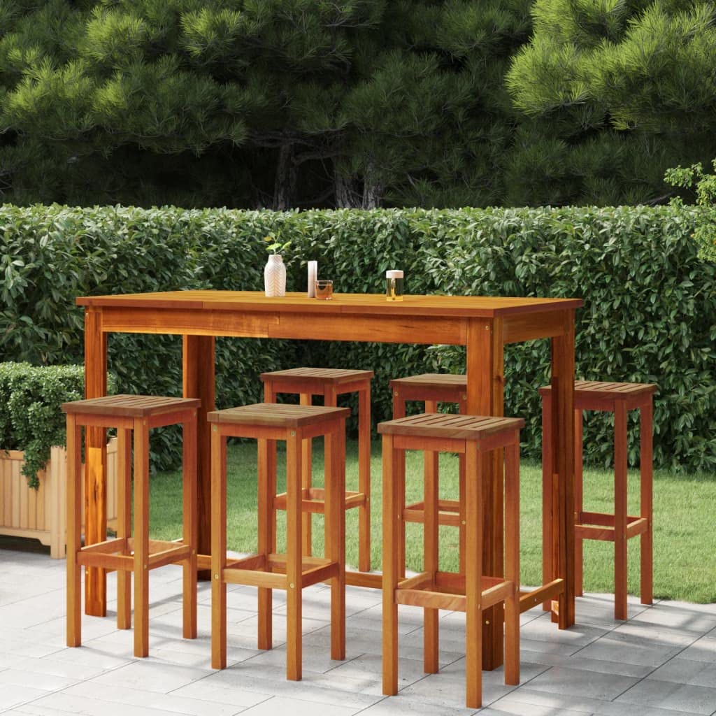 vidaXL Solid Acacia Wood Bar Stools - Set of 6, Durable and Rustic Design, Comfortable Footrests, Easy Assembly, Perfect for Outdoors
