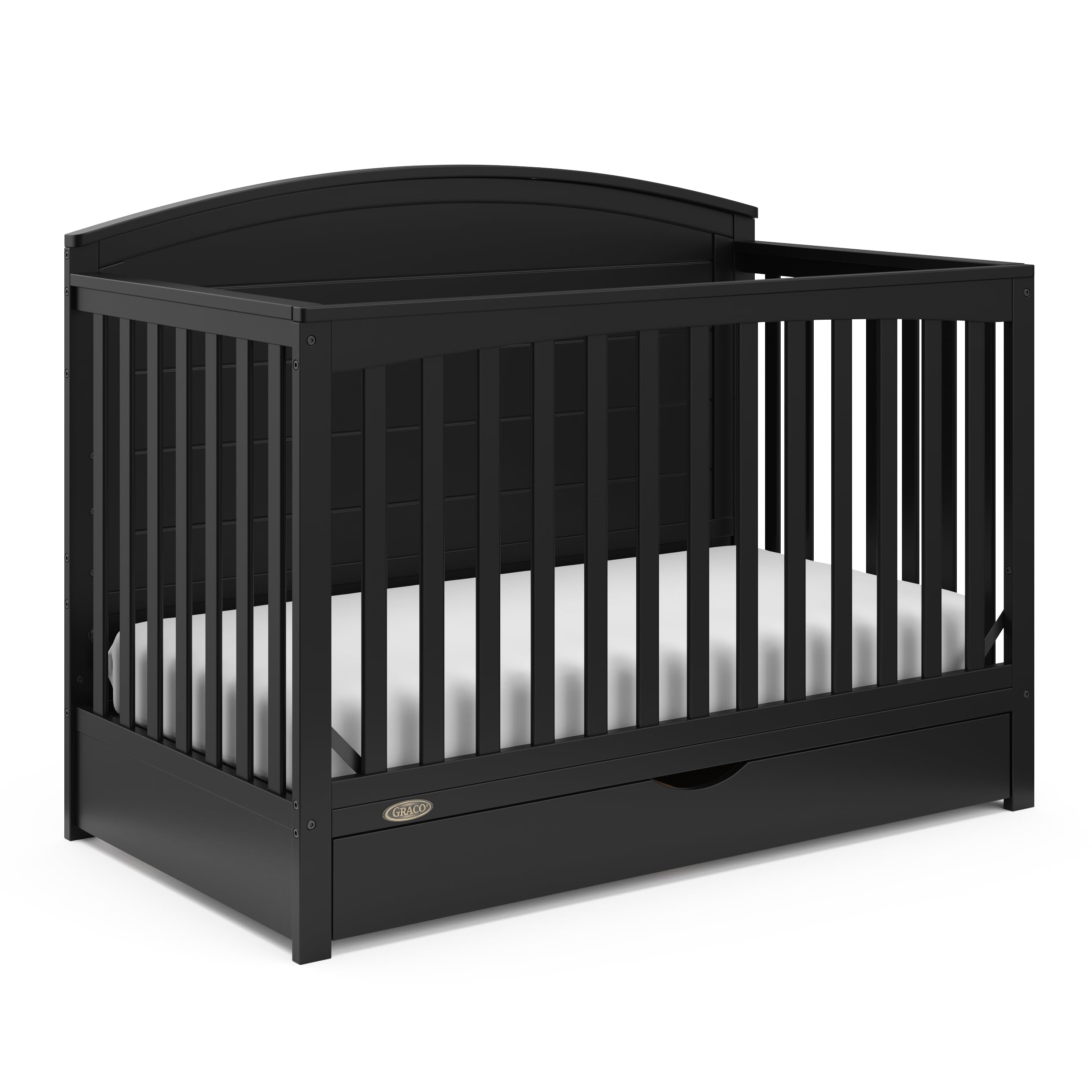 Graco Bellwood 5-in-1 Convertible Crib with Drawer (Black) - GREENGUARD Gold Certified, Full-Size Storage Drawer, Converts to To