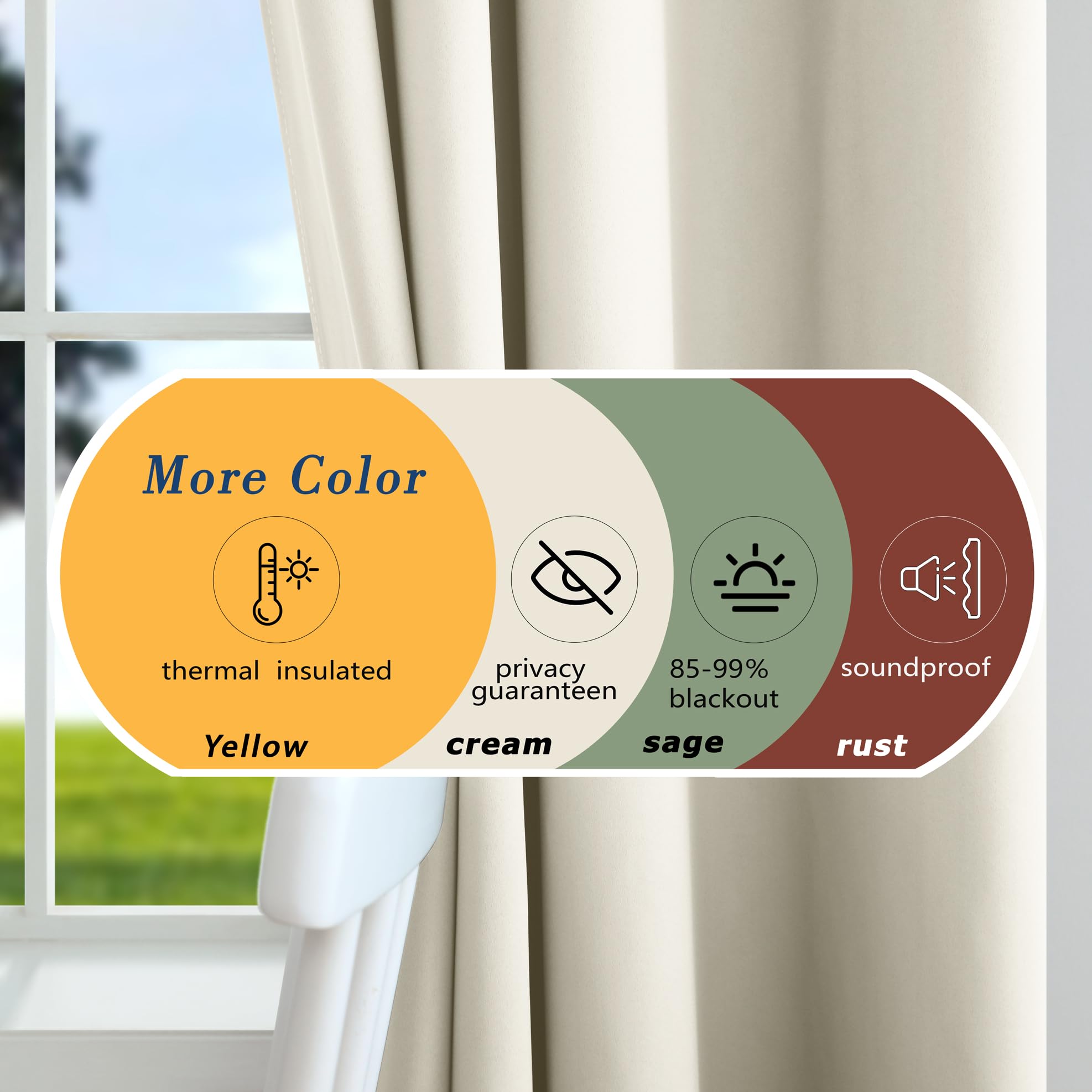 Mrs.Naturall Cream Blackout Curtains 90 Inches Long For Living Room 2 Panels Set,Heat Blocking Thermal Insulated Room Darkening