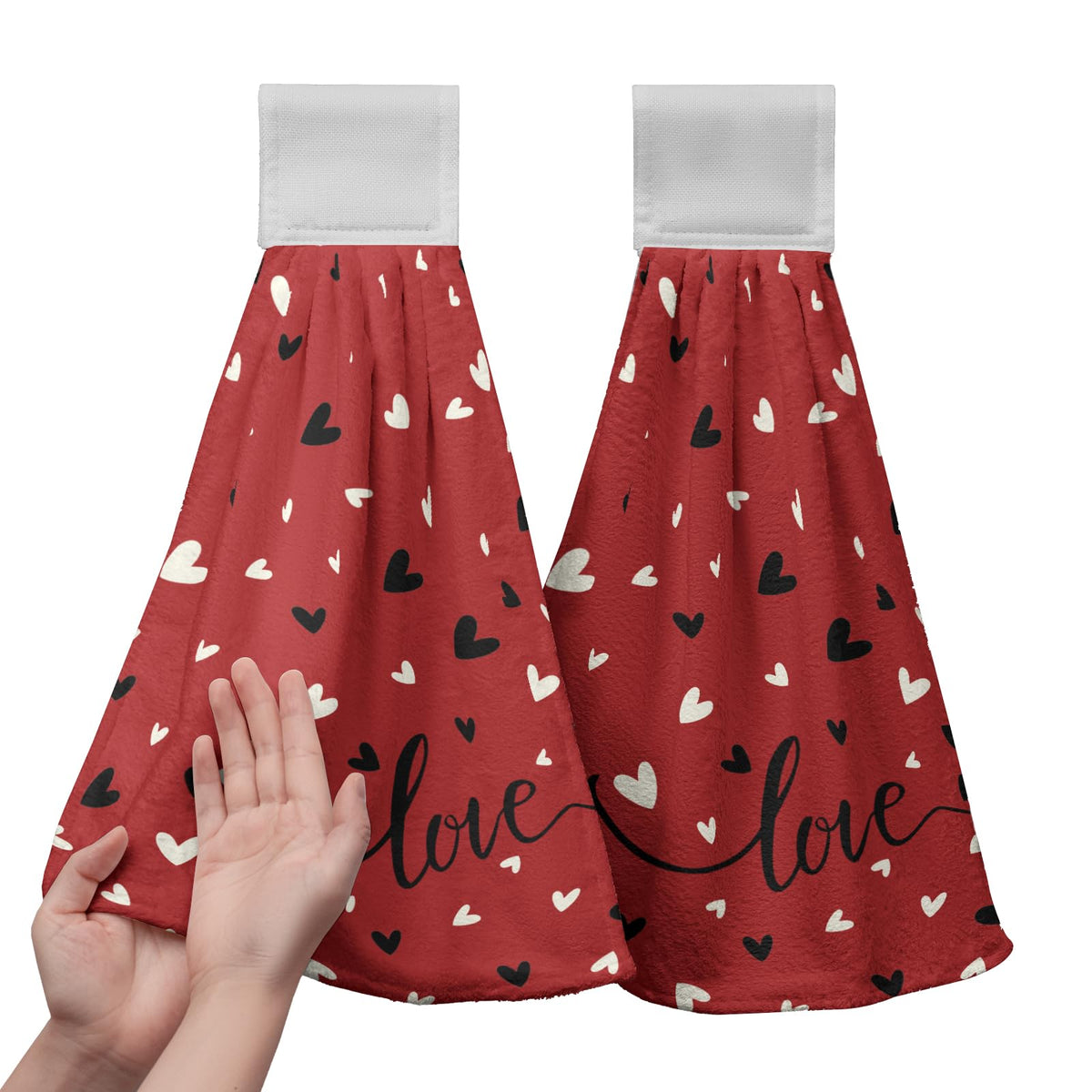 Kwlegh Valentines Day Love Hearts Hanging Kitchen Towels with Loop Valentines Romantic Holiday Hand Tie Towels Soft Absorbent Fi