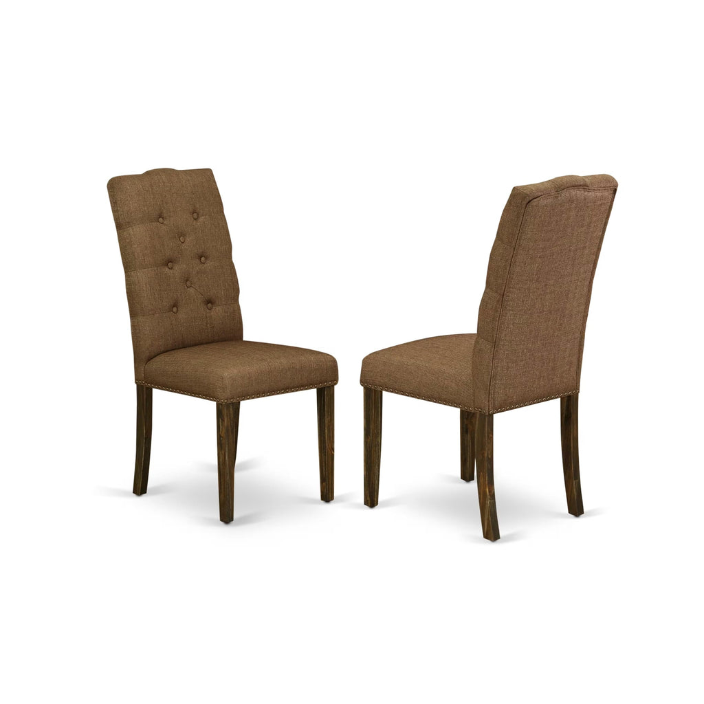 East West Furniture Cnel5-77-18 5 Piece Dining Set Includes A Rectangle Rustic Wood Dining Room Table And 4 Brown Linen Linen Fabric Upholstered Parson Chairs, 36X60 Inch, Jacobean