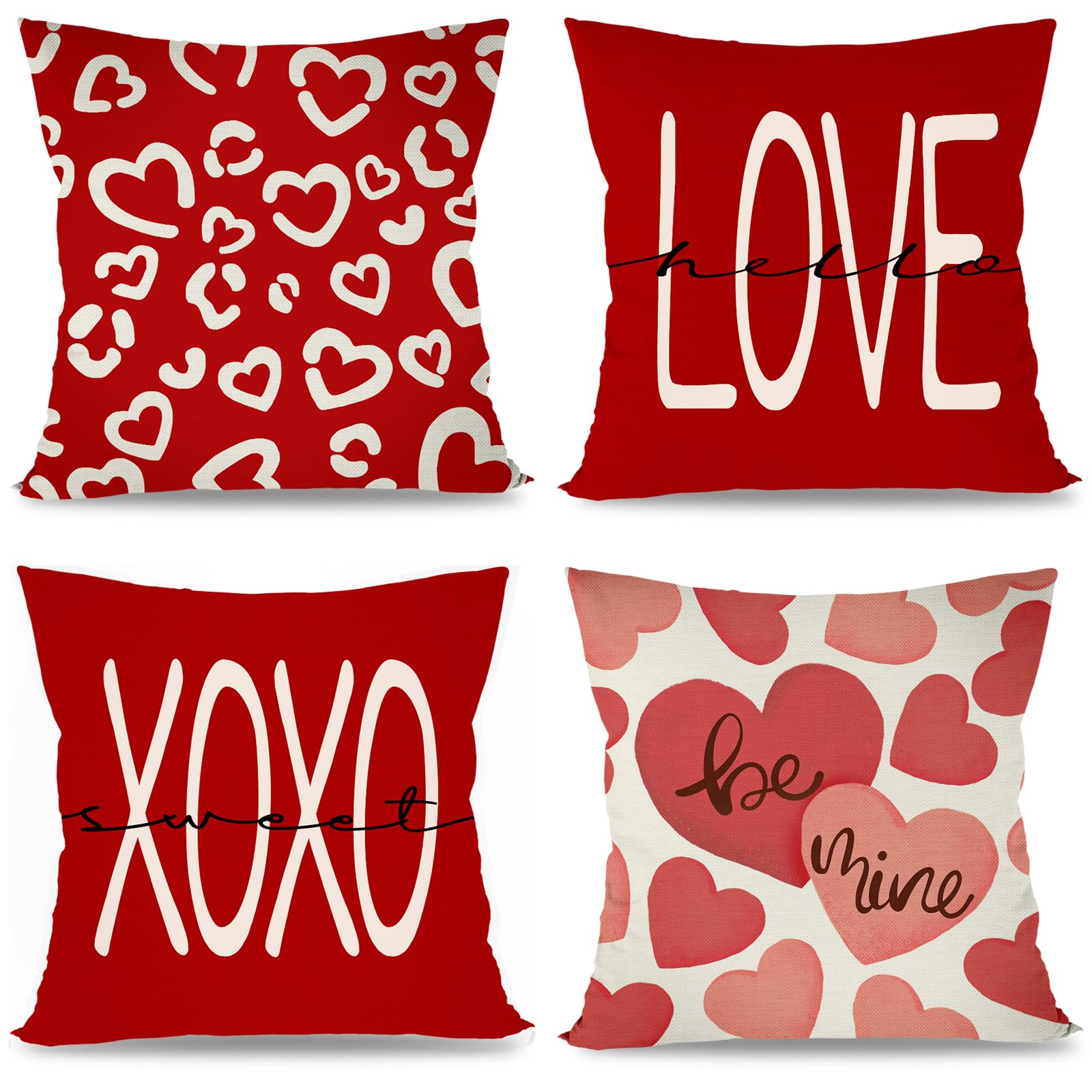 Fuyuchen Valentines Day Pillow Covers 20X20 Set Of 4 For Valentines Day Decor Heart Love Here Xoxo Sweet Valentine Throw Pillows