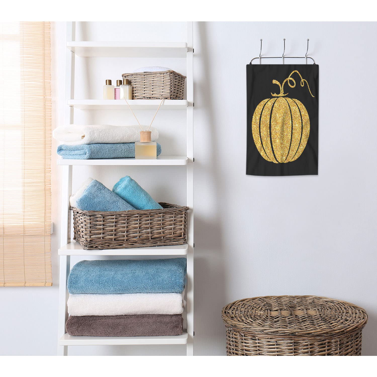 Aoyego Gold Glitter Pumpkin Bath Towel Thanksgiving Day Halloween Autumn Festival Beach Bath Towels Soft Microfiber Yoga/Golf/Sw