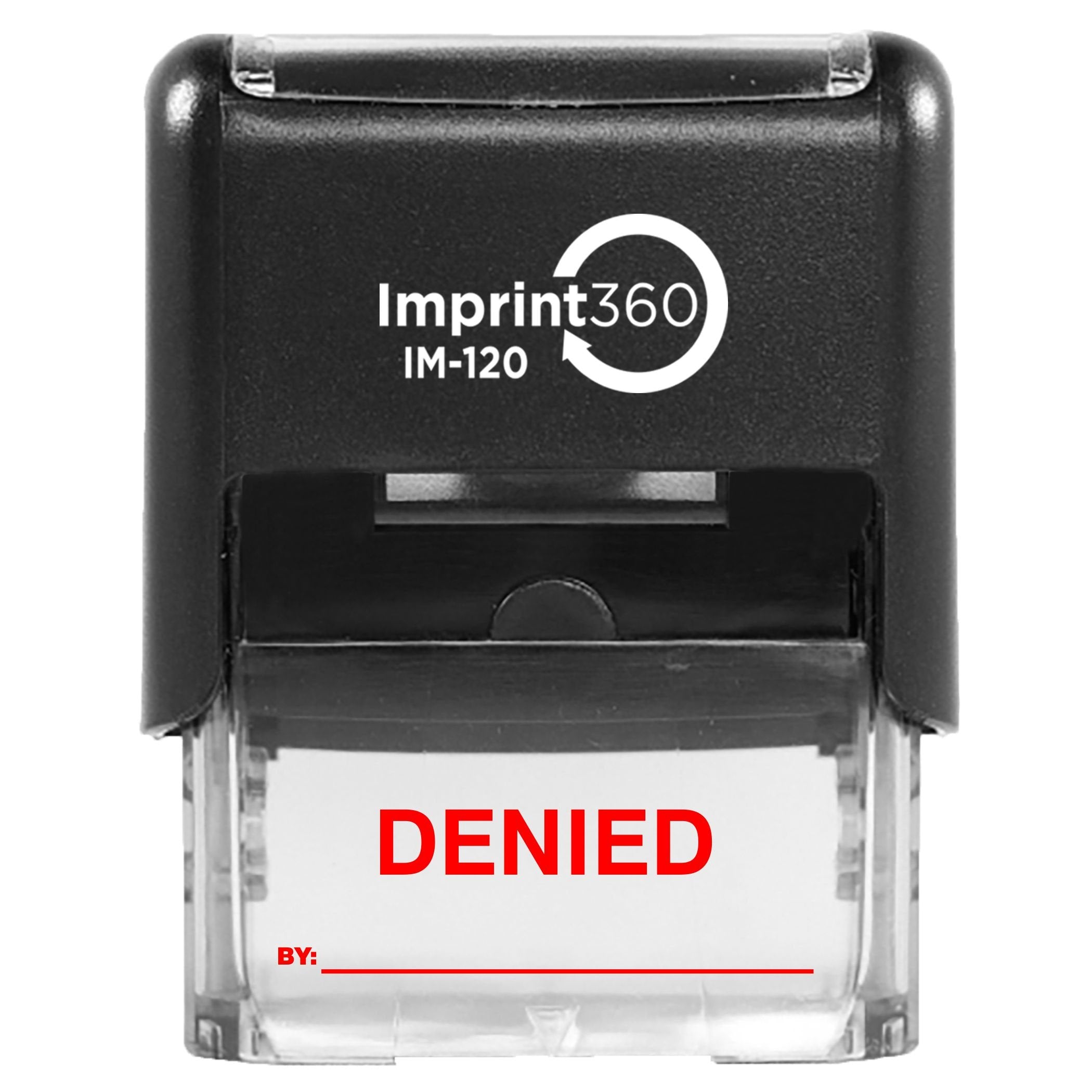 Supply360 As-Imp1118R - Denied Stamp With By: Line, Red Ink, Heavy Duty Commerical Self-Inking Rubber Stamp, 9/16' X 1-1/2' Im