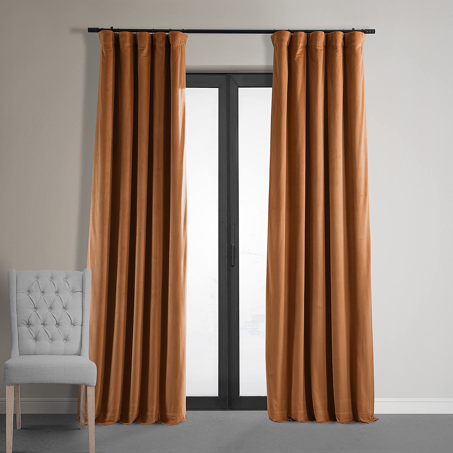 Hpd Half Price Drapes Signature Velvet Thermal Blackout Curtains For Living Room 108 Inch Long (1 Panel) Rod Pocket Insulated Blackout Curtains For Bedroom Window Curtains, 50W X 108L, Burnt Pumpkin