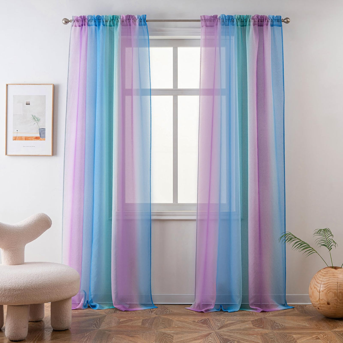 Yancorp Sheer Curtain 2 Panels Semi Bedroom Curtains 63 Inches Length Linen Ombre Curtains Rod Pocket Drapes Girls Living Room M