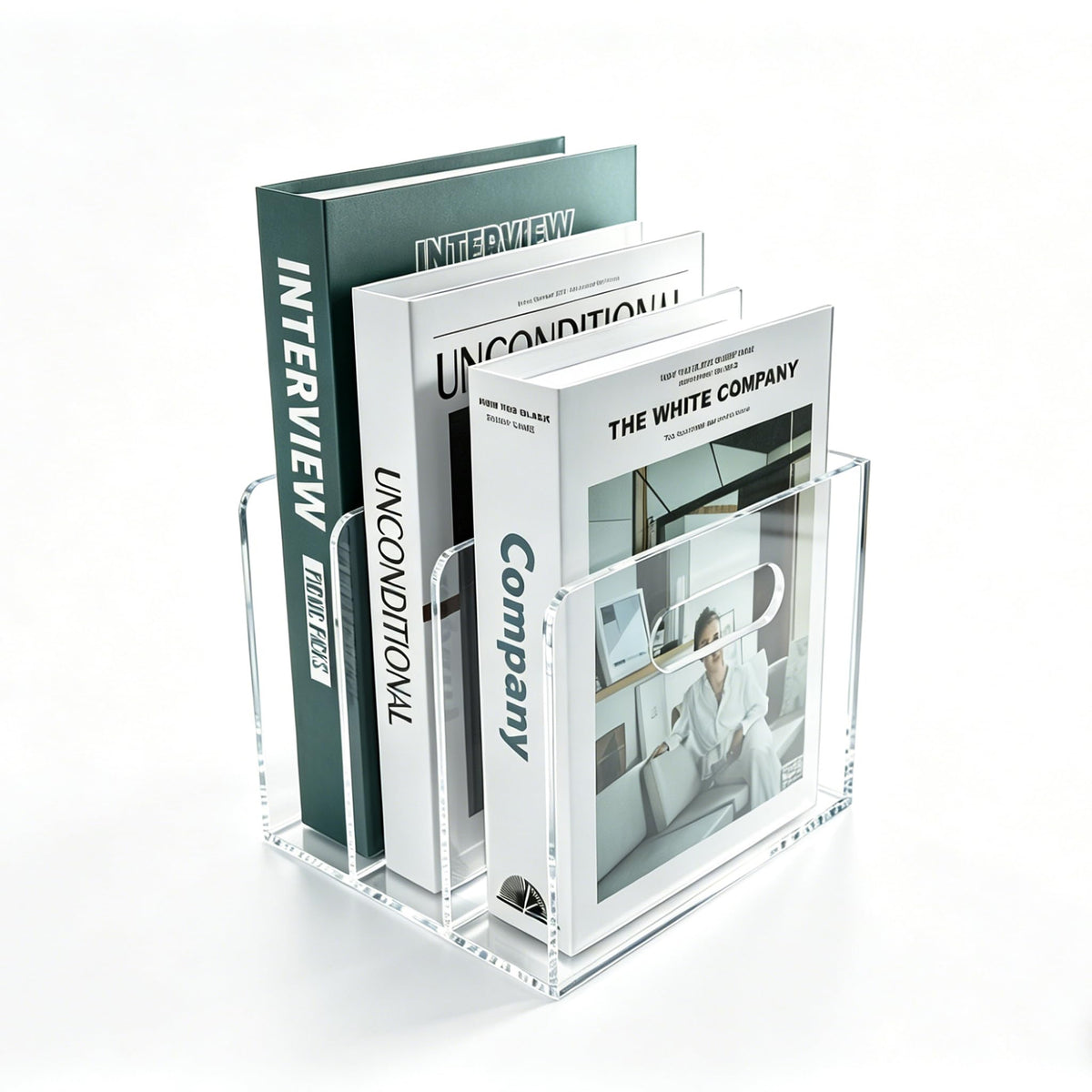QTRQTR Desk File Organizer Magazine Holder 3 Vertical Acrylic Book Stand