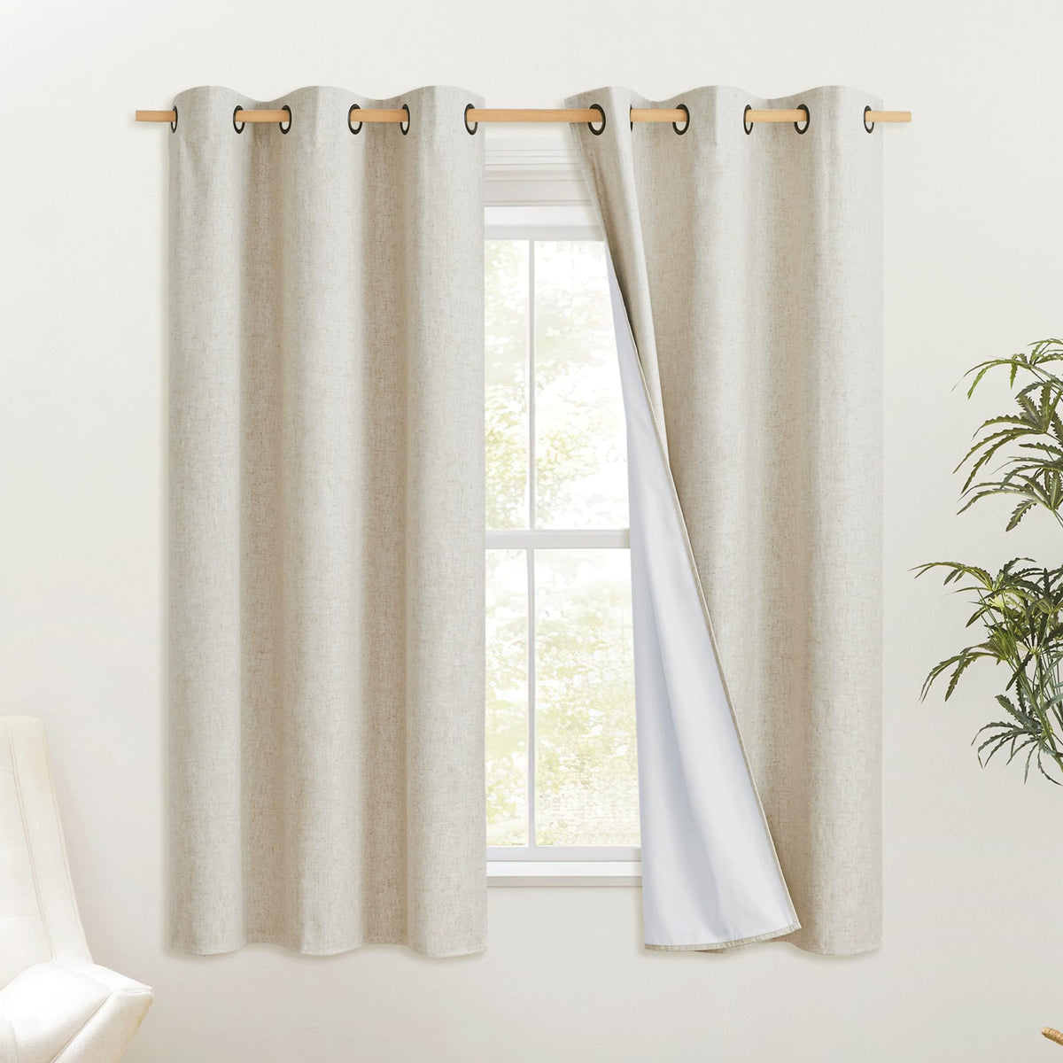 Nicetown Natural Kitchen 100% Blackout Narrow Curtains 48 Inches Long 2 Panels Set, 34' Wide, Rustic Grommet Thermal Insulated