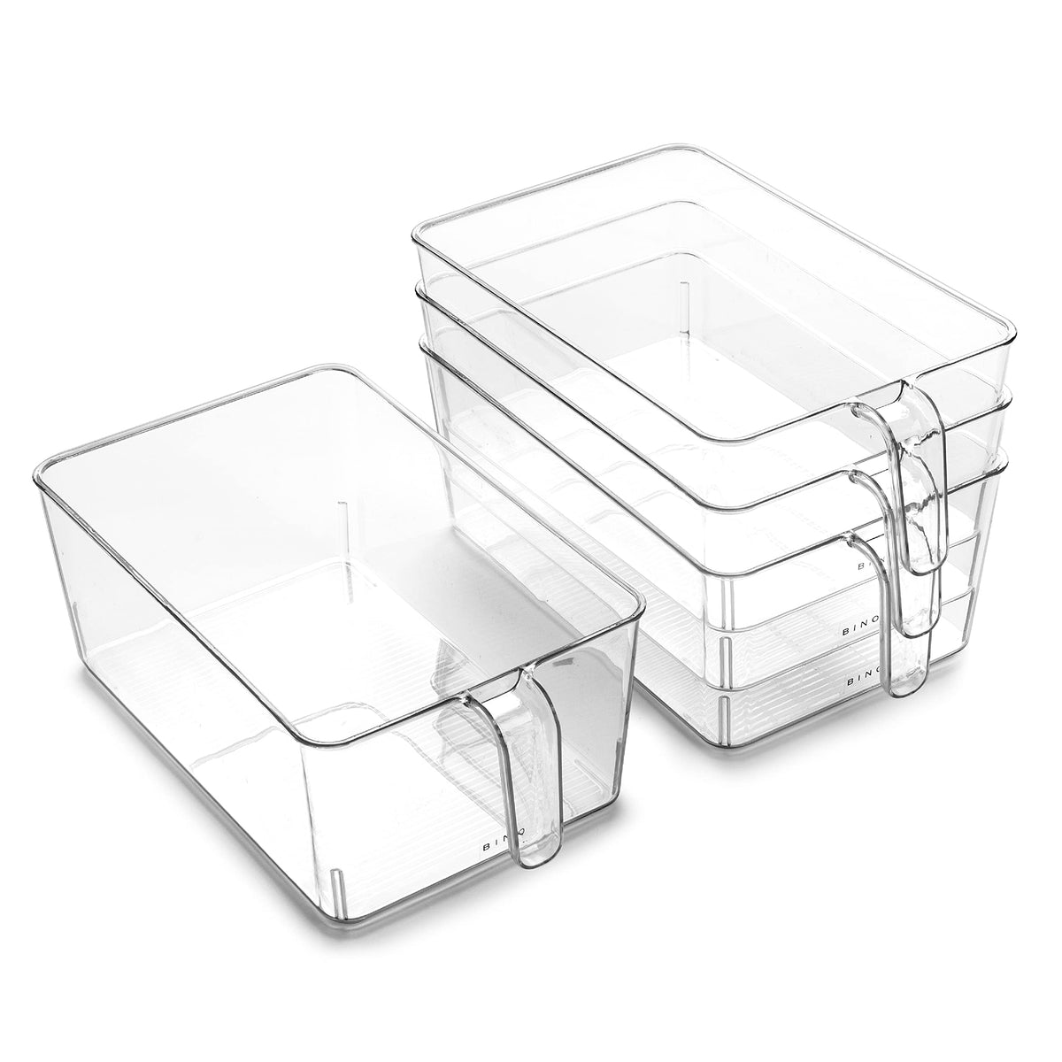BINO l Plastic Storage Bins l THE HOLDER COLLECTION l 4-Pack, Large Multi-Use Clear Containers for Organizing with Built-in Hand