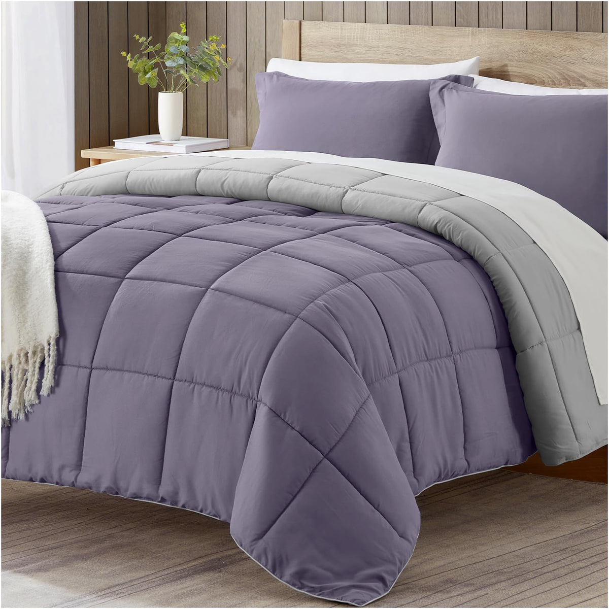 Satisomnia California King Comforter Set Purple, Lightweight Comforters Cal King Size Bed, Soft Breathable Down Alternative Bed