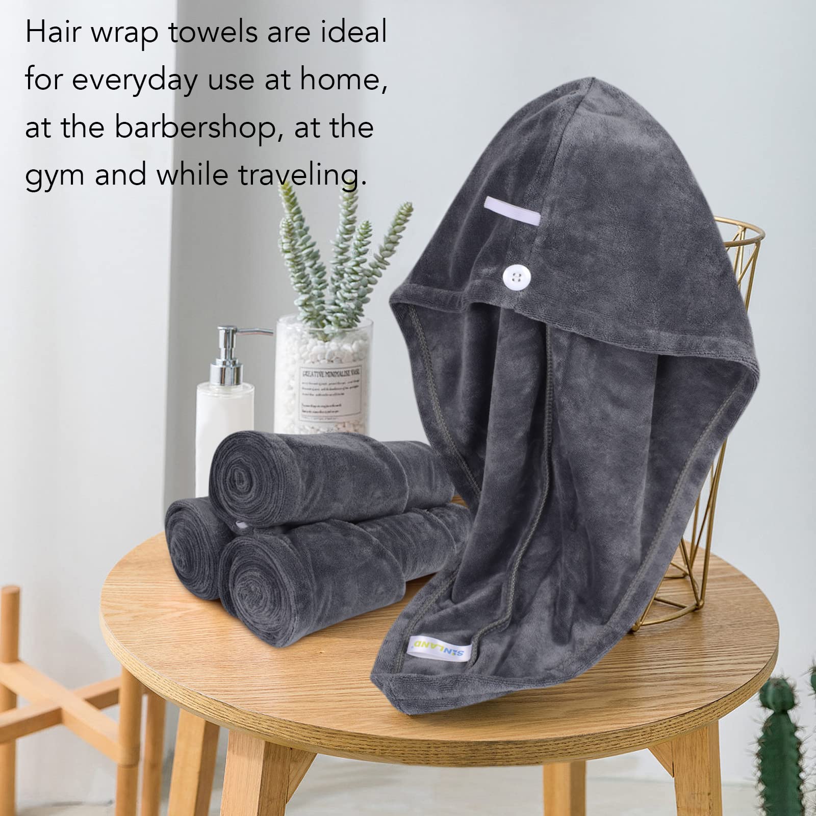 Sinland Microfiber Hair Drying Cap Hair Towel Turban Twist For Long Hair Fast Drying Towels Head Turban Absorbent Soft Lightweig