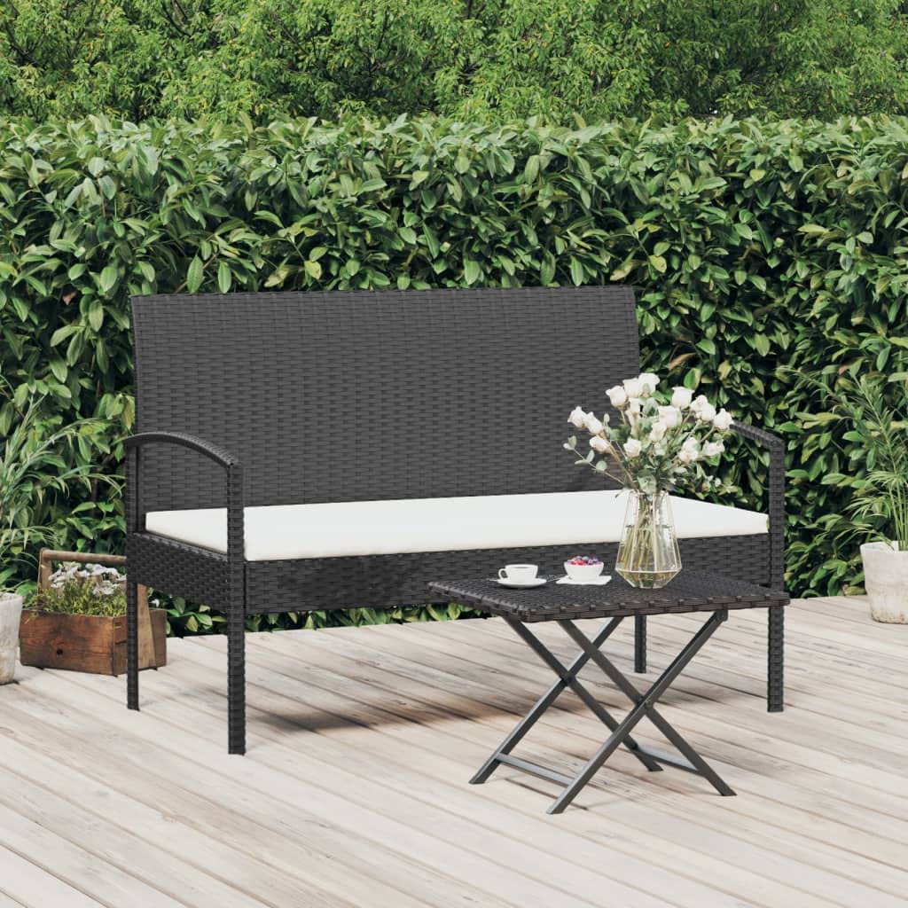 vidaXL Black Patio Bench with Cushion