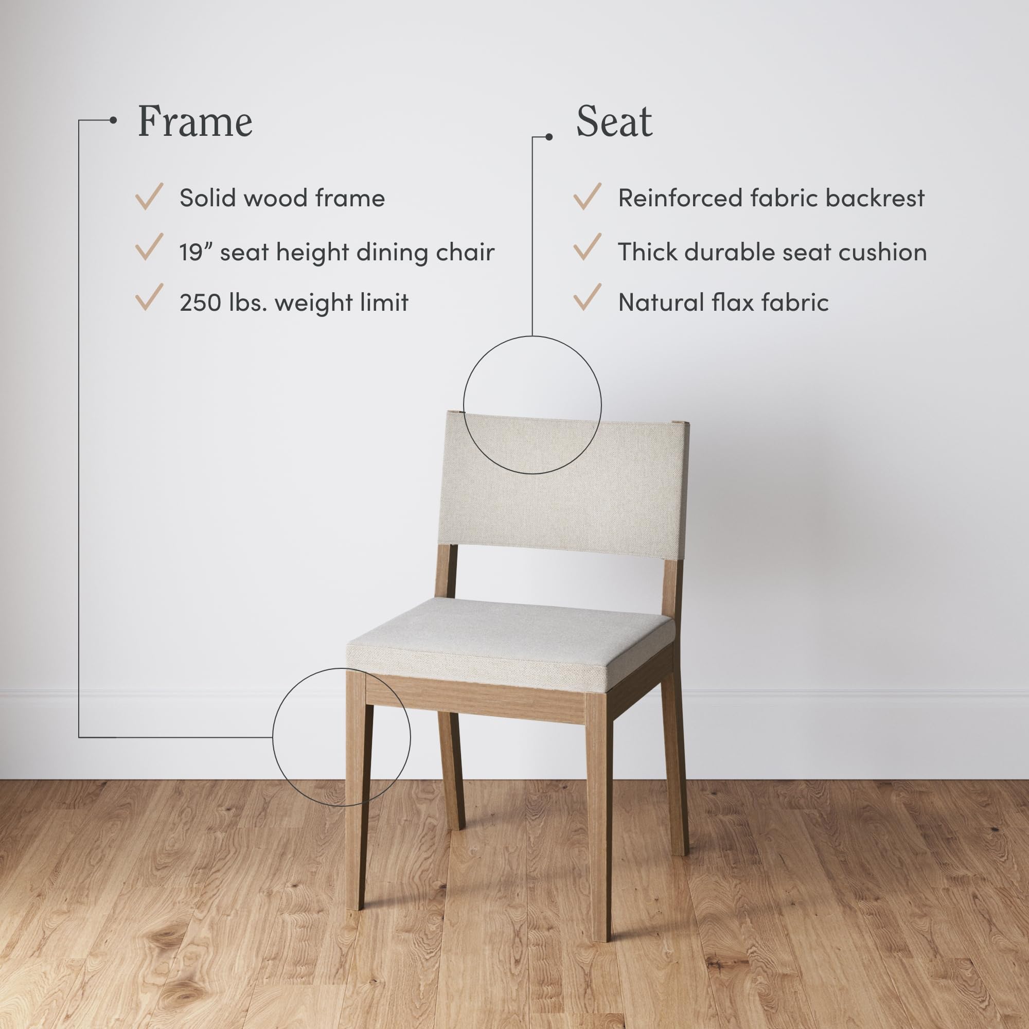 Nathan James Linus Modern Upholstered Dining Chair With Solid Rubberwood Legs In A Wire-Brushed Light Brown Finish, Natural Flax/Brown
