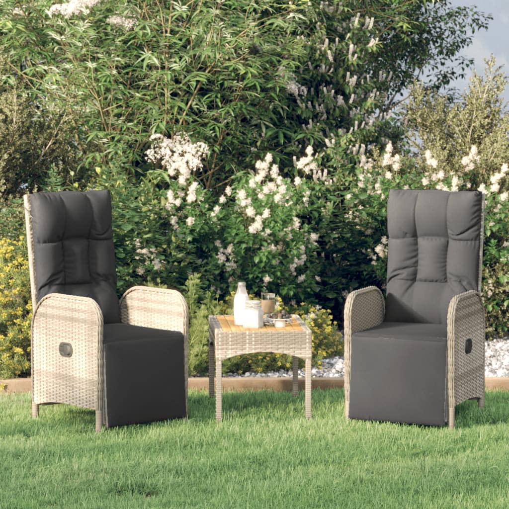 vidaXL 3 Piece Patio Lounge Set with Cushions Gray Poly Rattan