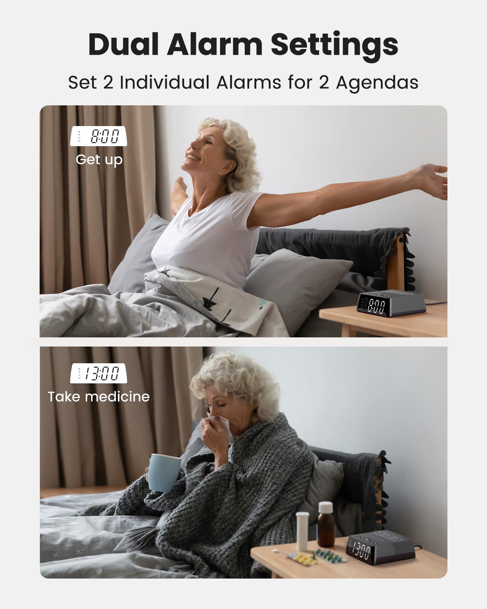 Jackyled Alarm Clock With 4 Usb Chargers Power Strip 3 Outlets 1700J Surge Protector Nightstand Dimmable Digital Clock With Dual