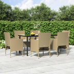 vidaXL 7 Piece Patio Dining Set - Weather-Resistant, with Cushions, PE Rattan Chairs, Tempered Glass Tabletop - Modern Style for Outdoors, Garden, Lounge, Patio Deck - Beige and Black