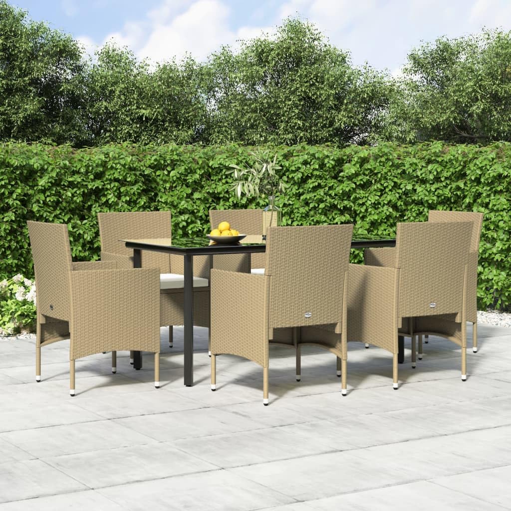 vidaXL 5-Piece Outdoor Patio Dining Set - Beige Poly Rattan Chairs and Black Steel Table with Tempered Glass Top - Perfect for Garden, Deck, and Backyard