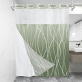 LXBNI No Hook Ombre Sage Green Striped Shower Curtain with Snap in Fabric Liner Set - Hotel Shower Curtain and Liner Set with Se
