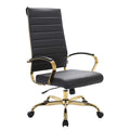 LeisureMod Benmar High-Back Black Leather Office Desk Chair Ergonomic Executive Chair with Adjustable Swivel, Gold Frame with Cu