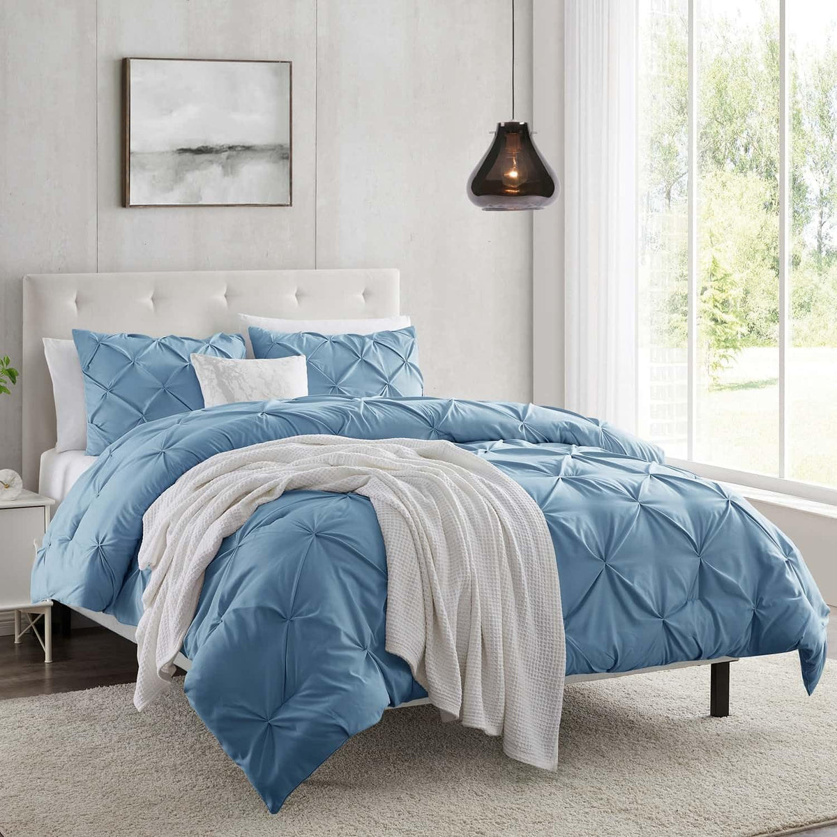 Nestl Twin Duvet Cover Set Pintuck - Double Brushed Blue Heaven Duvet Cover Twin 2 Piece With Button Closure, 1 Pinch Pleated Tw
