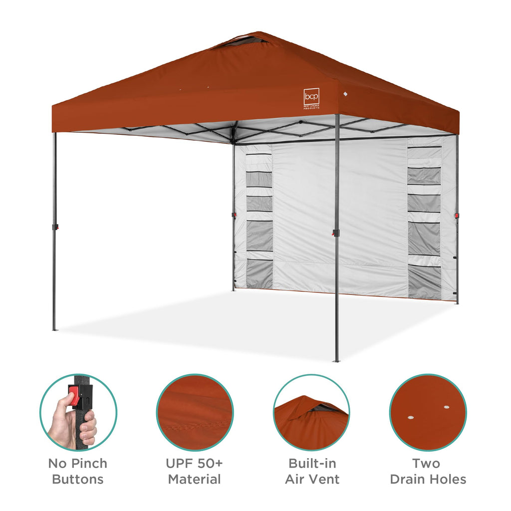 Best Choice Products 10X10Ft Easy Pop Up Canopy W/Side Wall, 10 Pockets, Portable Carrying Case, 1-Button Setup, 4 Weight Bags - Rust