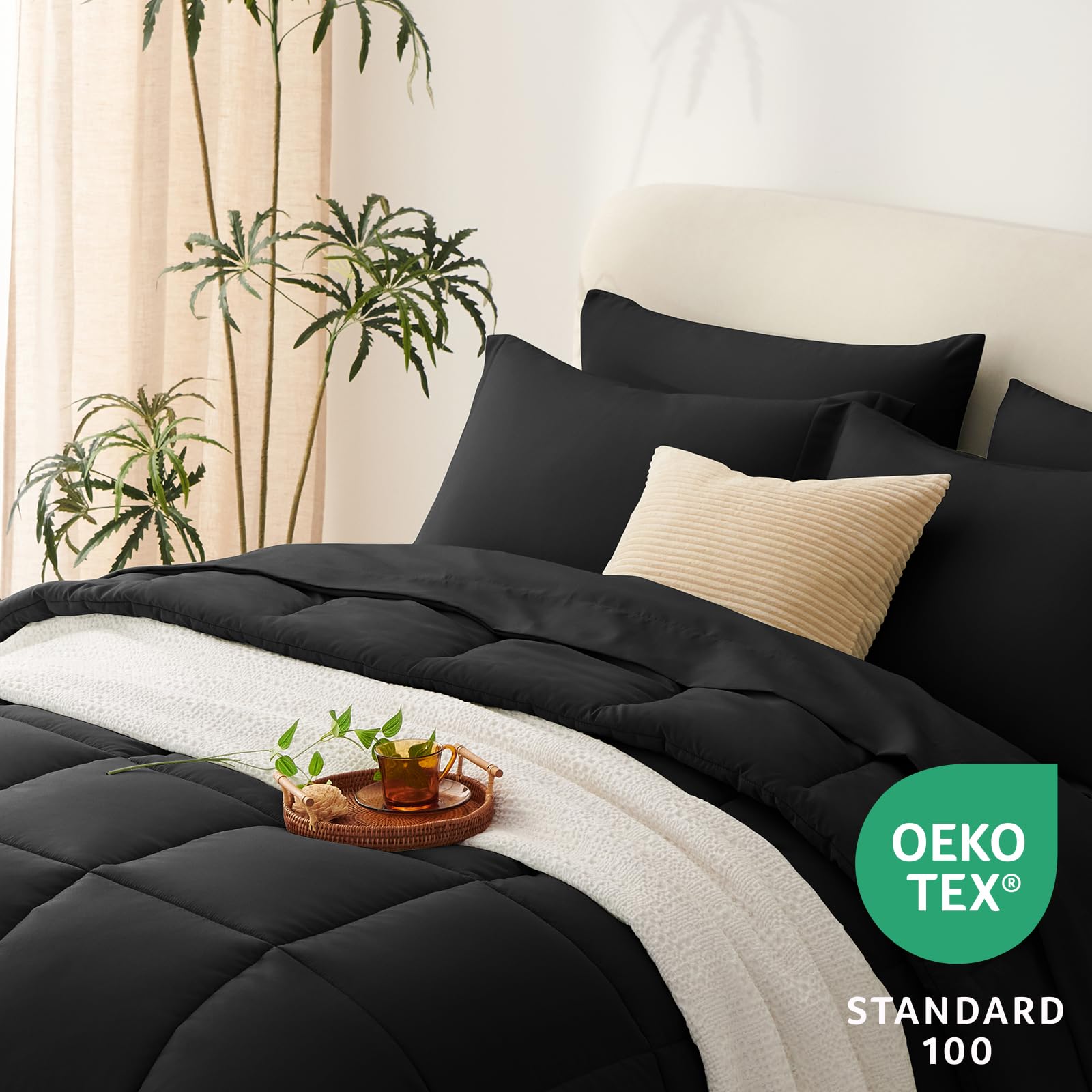 Cozylux Full Size Comforter Sets - 7 Pieces Bed In A Bag Set Black Full, Complete Bedding Sets Bed Set For All Season With Comforter, Flat Sheets, Fitted Sheet, Pillowcases & Shams