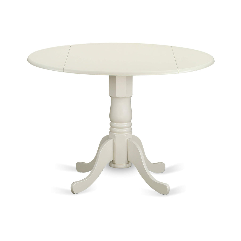 East West Furniture Dlbo3-Whi-W 3 Piece Dining Room Table Set Contains A Round Kitchen Table With Dropleaf And 2 Dining Chairs, 42X42 Inch, Linen White