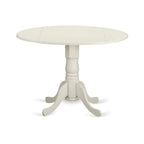 East West Furniture Dlbo3-Whi-W 3 Piece Dining Room Table Set Contains A Round Kitchen Table With Dropleaf And 2 Dining Chairs, 42X42 Inch, Linen White