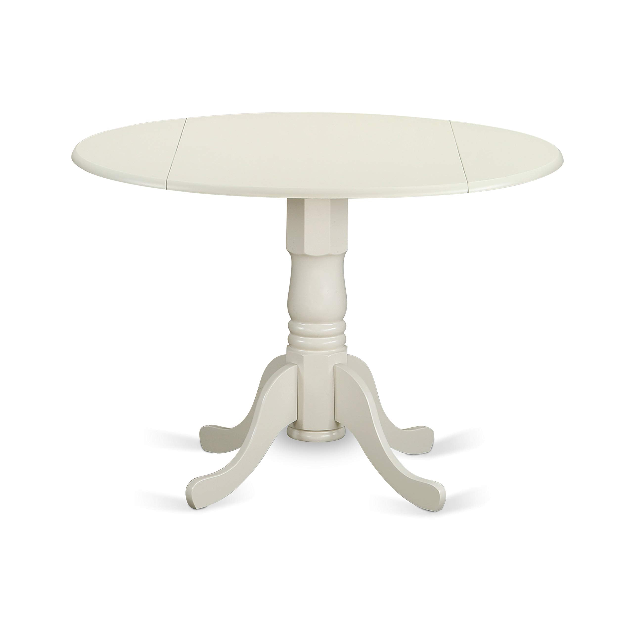 East West Furniture Dlbo3-Whi-W 3 Piece Dining Room Table Set Contains A Round Kitchen Table With Dropleaf And 2 Dining Chairs, 42X42 Inch, Linen White